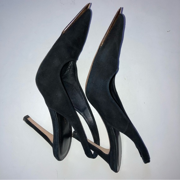 Good American Black Suede Leather Slingback Pointed Toe Pump Heels 7.5 - Picture 3 of 6